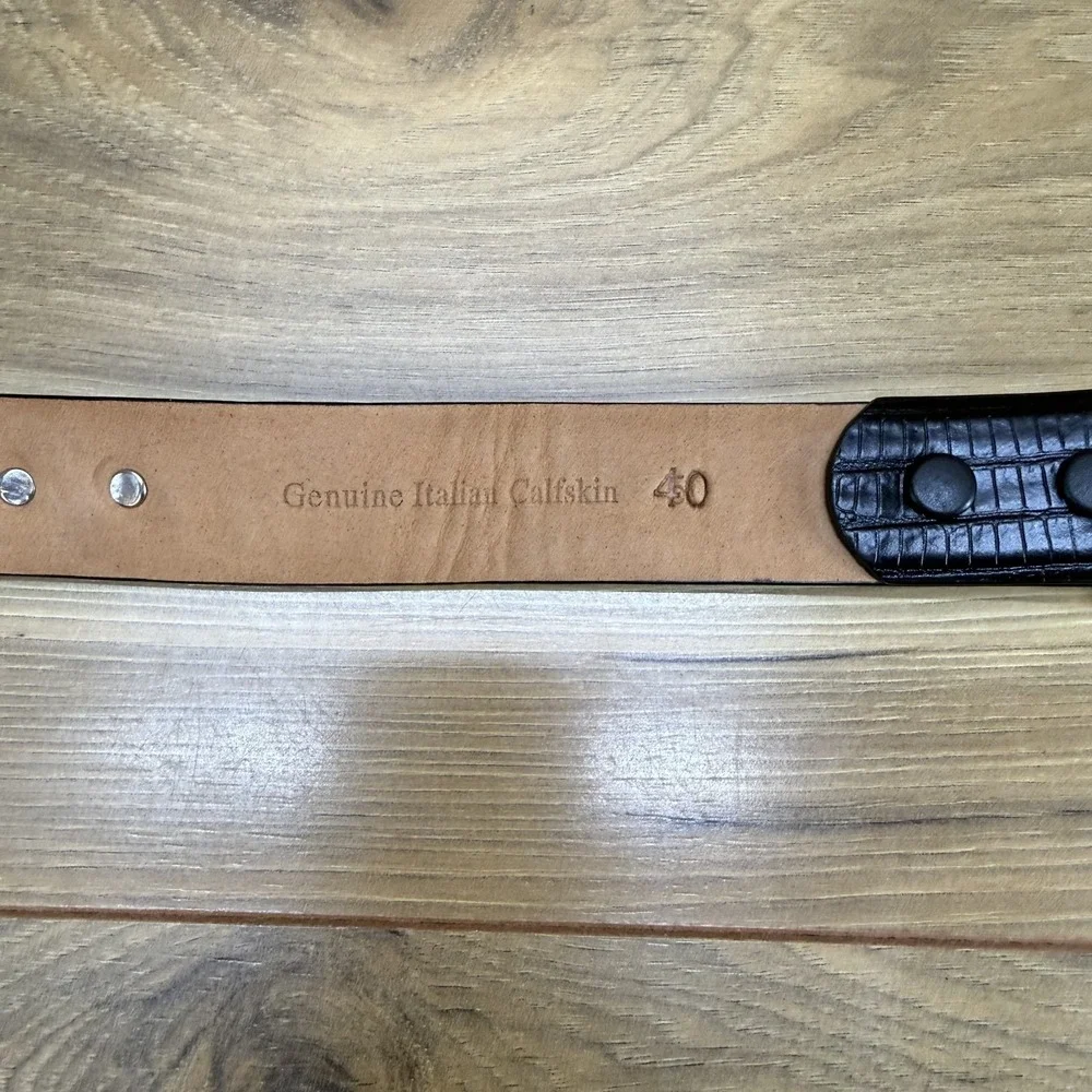 Genuine Italian Calfskin Mens Belt Size 40 Black Lizard Embossed Golf Business